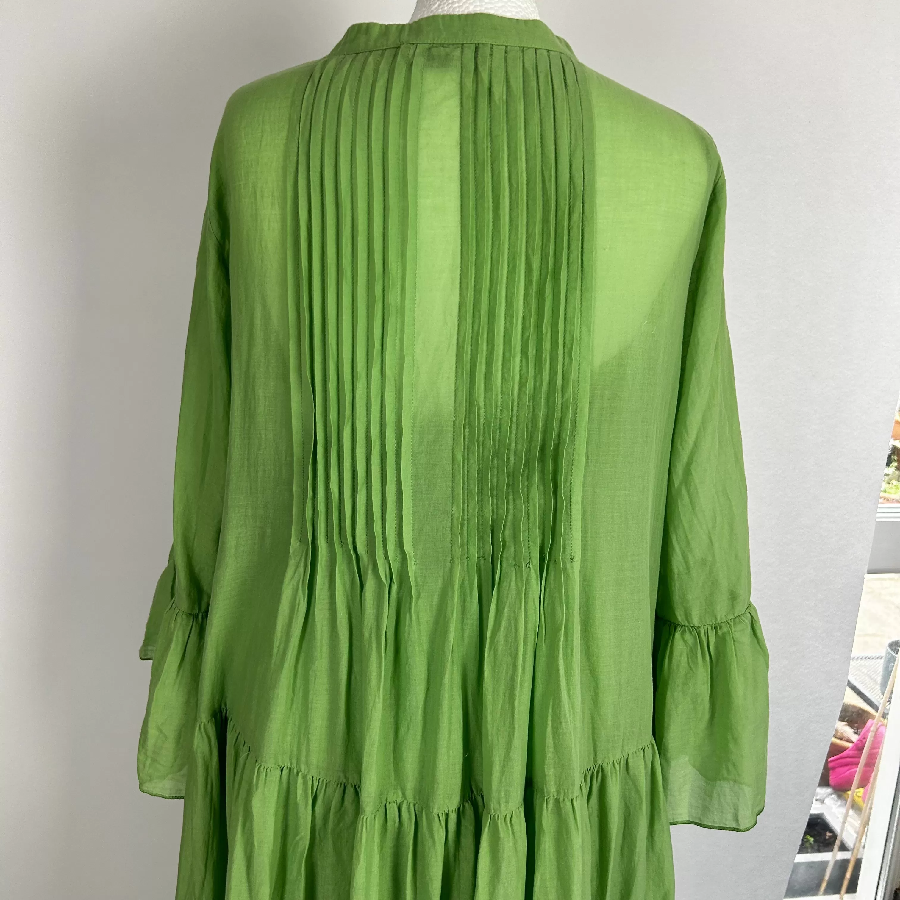 Devotion Twins Apple Green Cotton Pintuck Maxi Dress S