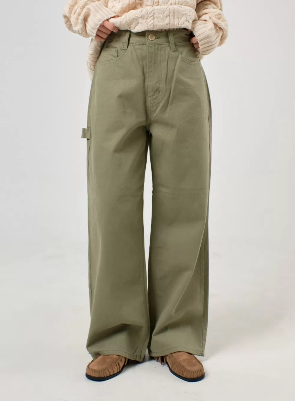 Drawstring Cotton Straight Pants OF405