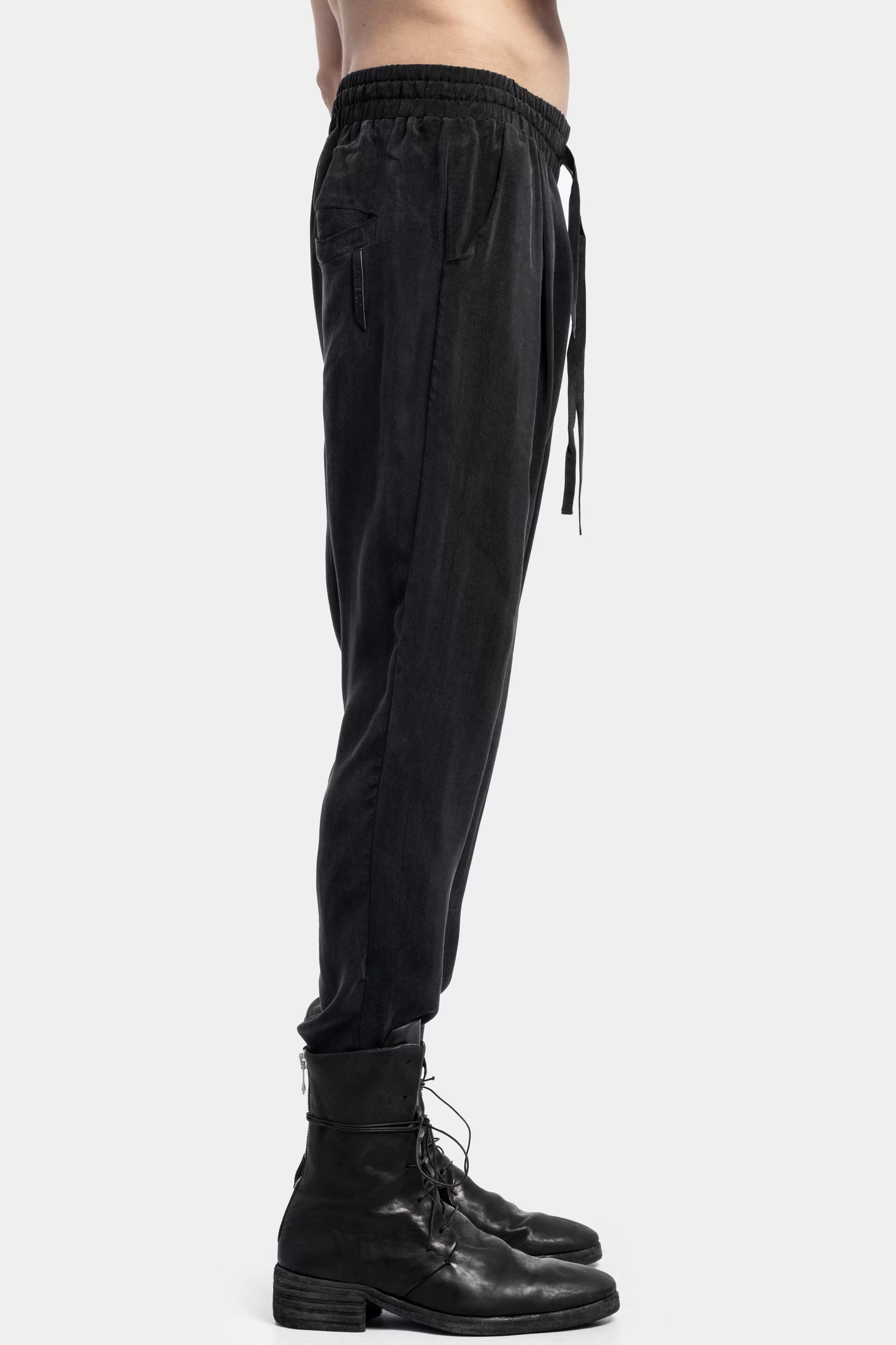 Drawstring Cropped Cupro Pants, Black