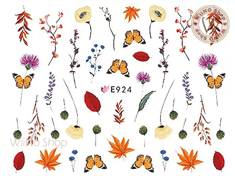 E924 Butterfly Flower Adhesive Nail Art Sticker - 1 pc