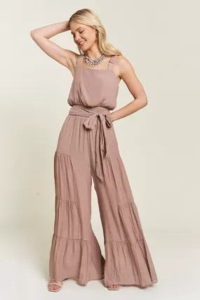 ELASTIC STRAP TIERED JUMPSUIT