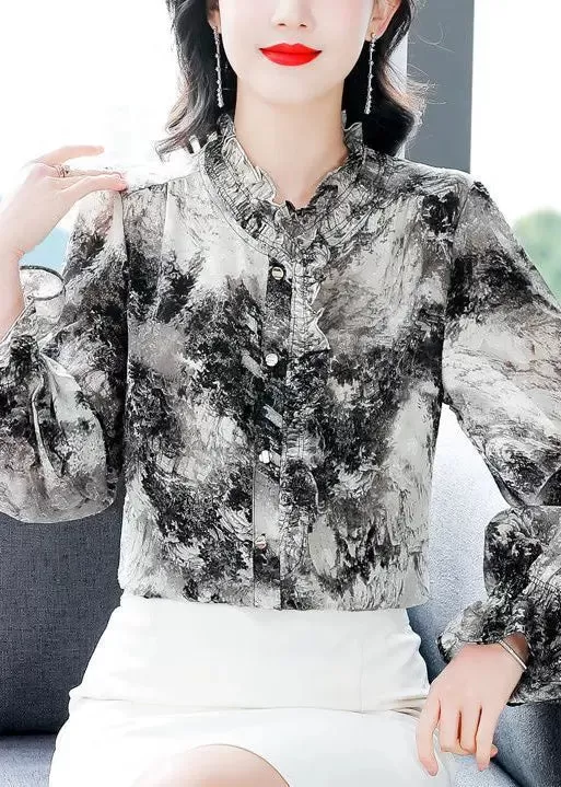 Elegant Ruffled Tie Dye Chiffon Shirt Spring HA1049