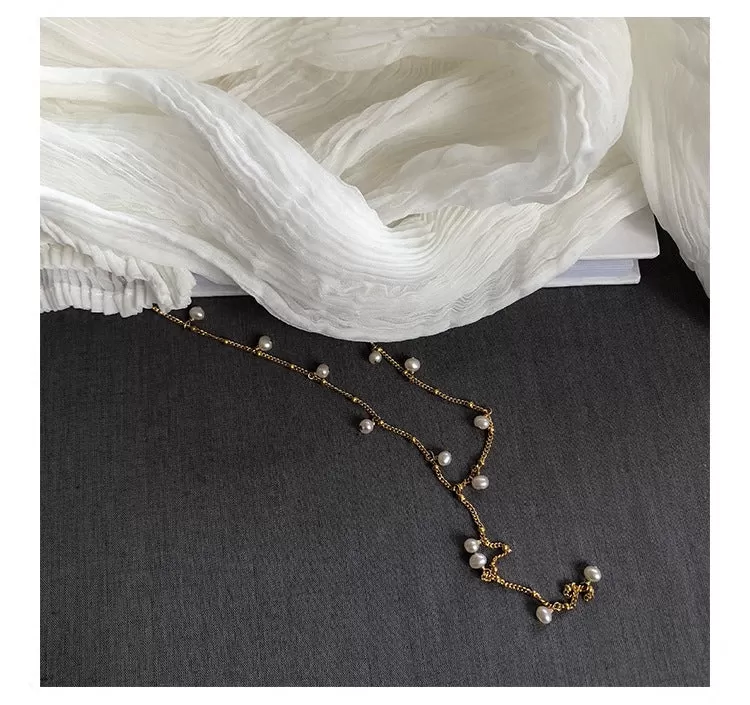 Elegant Y Shape Dainy Pearls Long Necklace