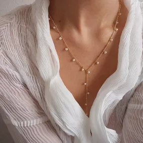 Elegant Y Shape Dainy Pearls Long Necklace