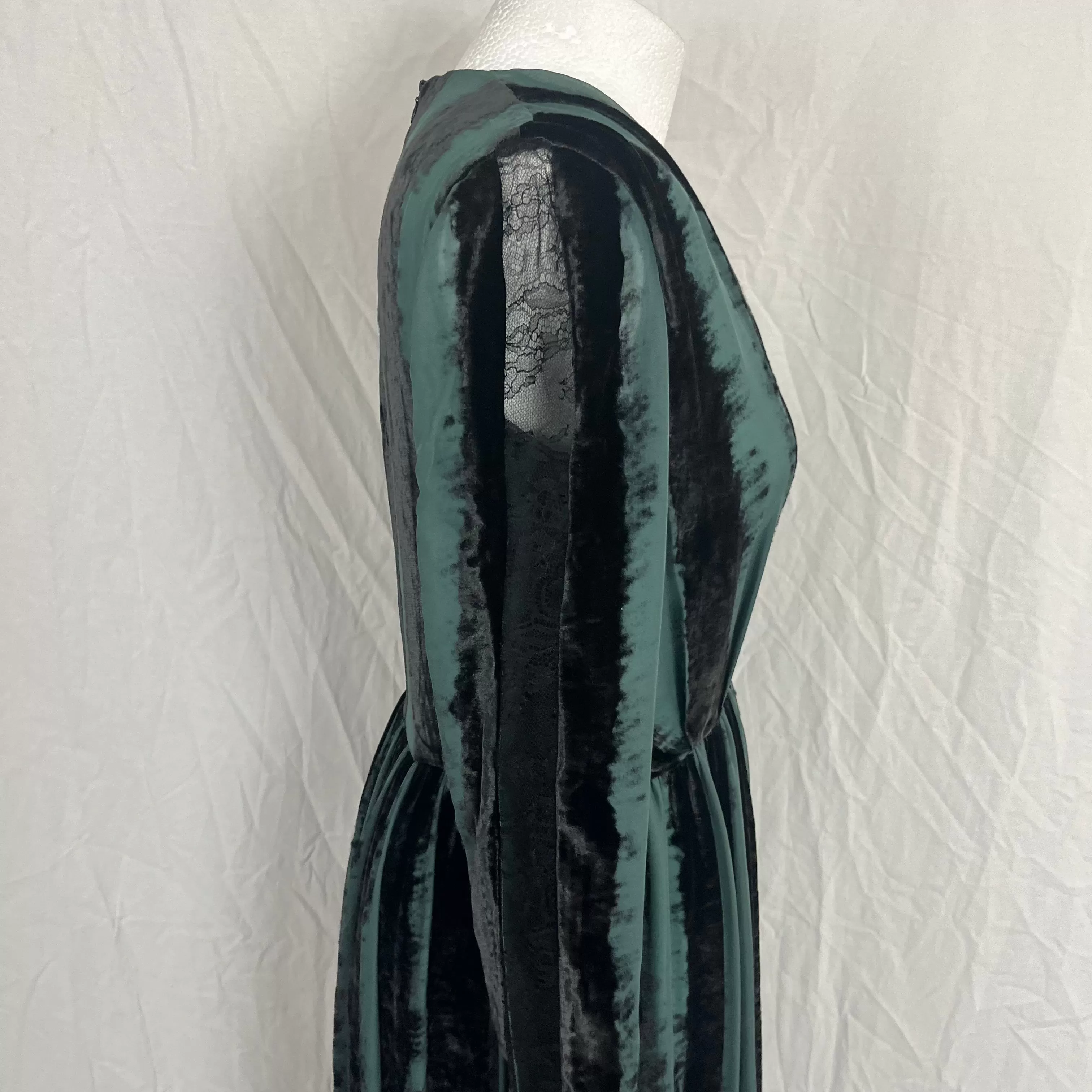 Elie Saab Sea Green & Black Velvet Maxi Dress XXS