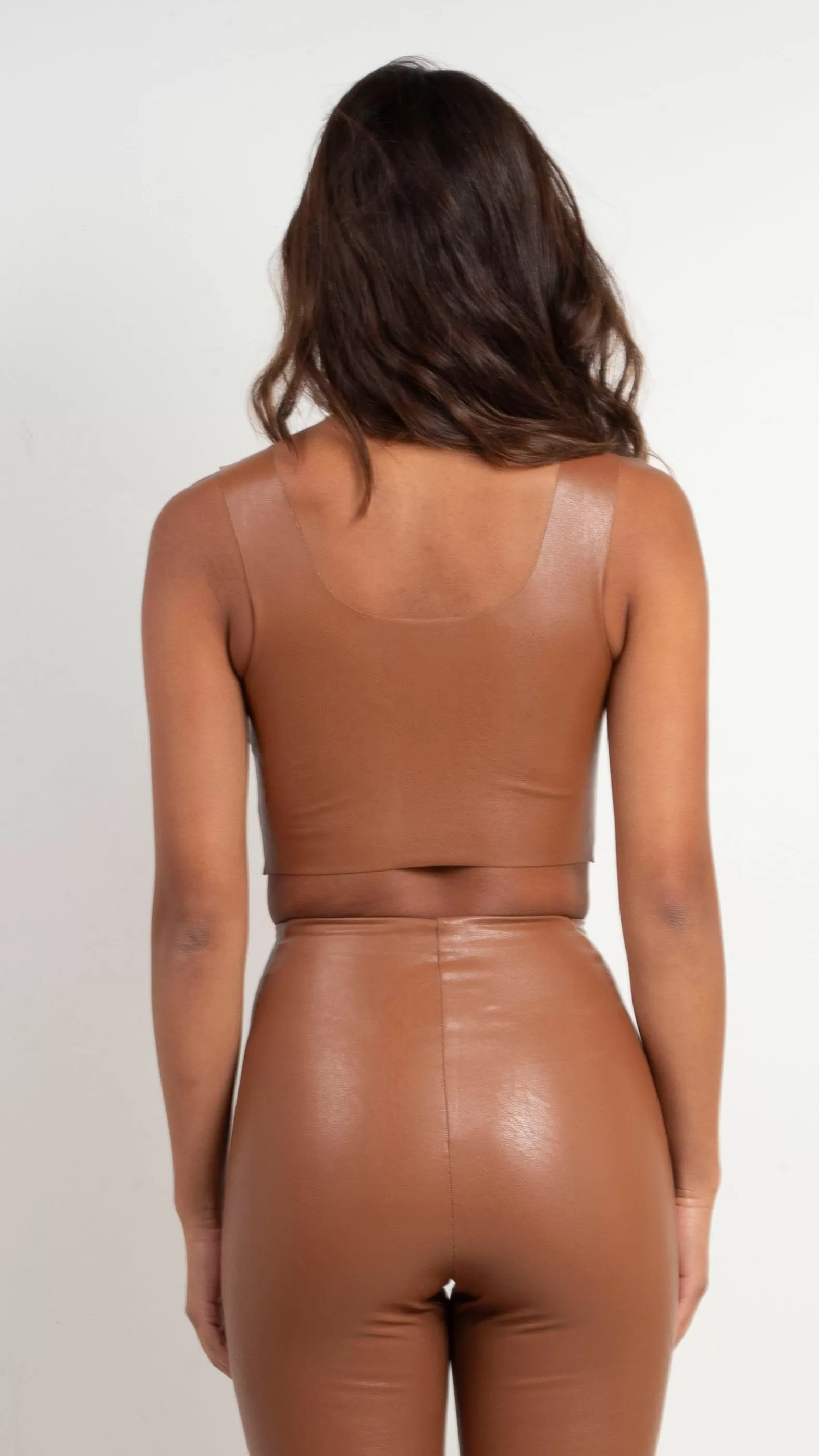 Faux Leather Square Neck Top - Cocoa