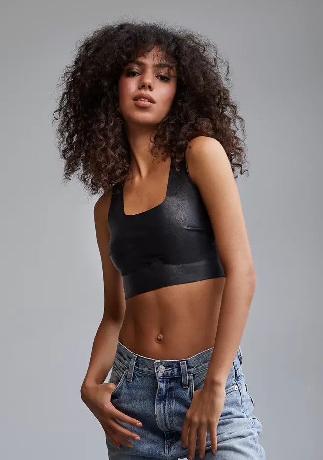 Faux Leather Squareneck Crop Top