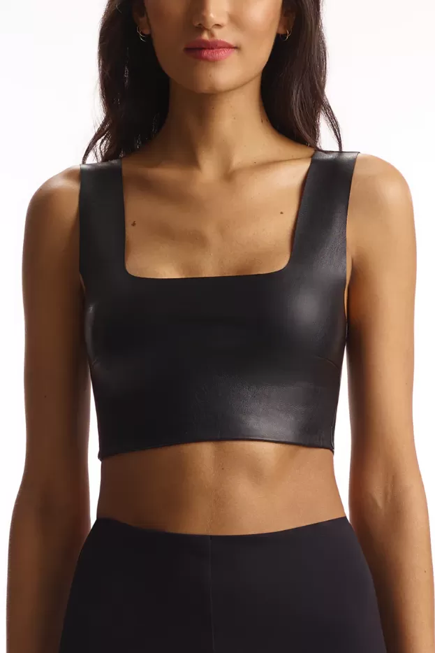 Faux Leather Squareneck Crop Top