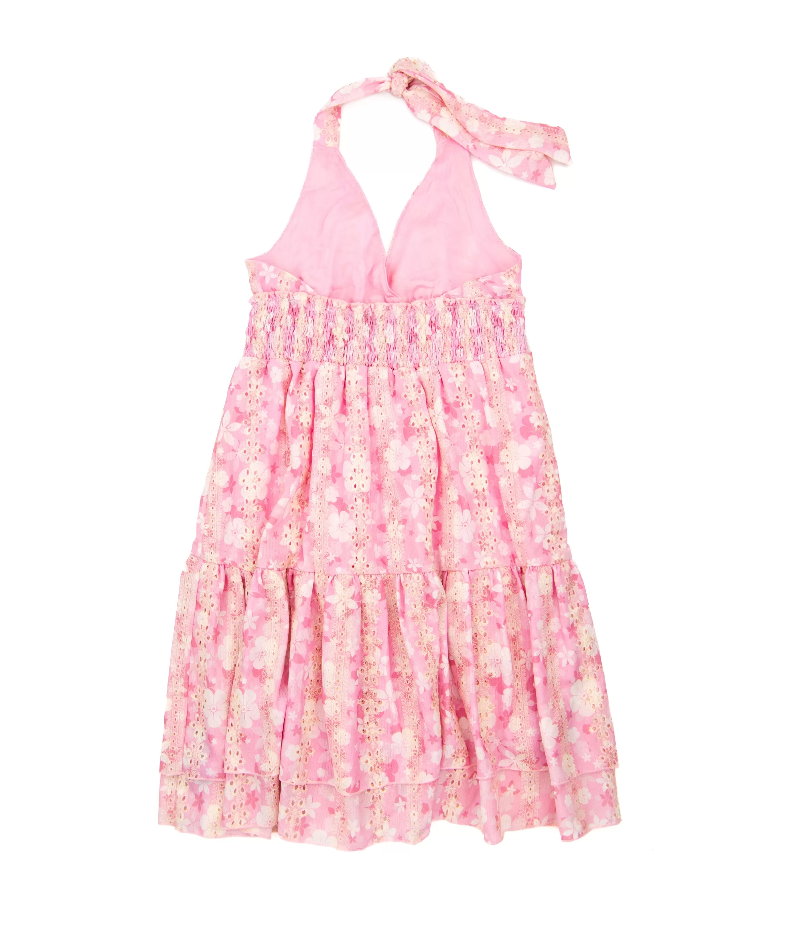 FBZ Girls Pink Floral Eyelet Halter Dress