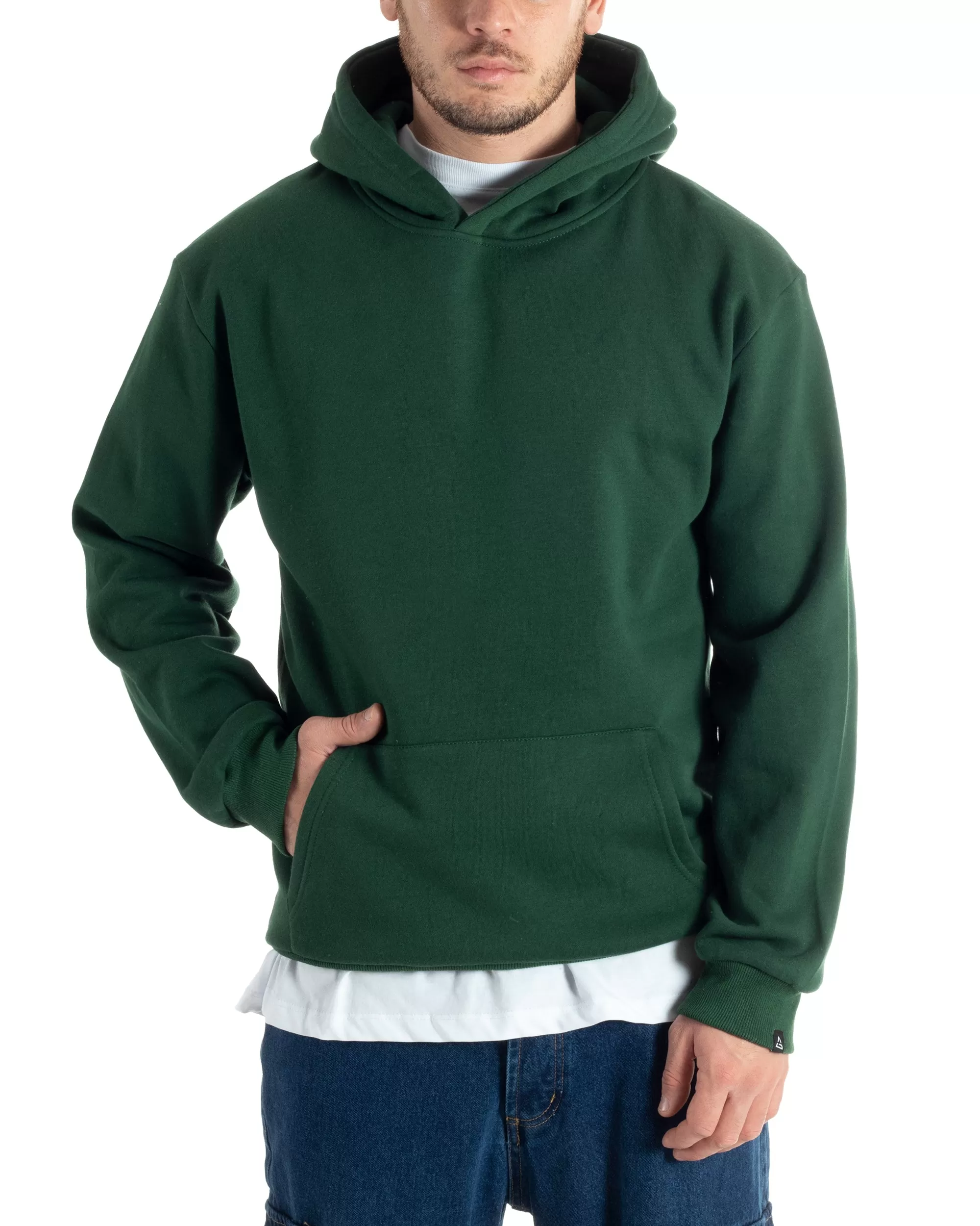 Felpa Con Cappuccio Uomo Basic Felpata Tinta Unita Verde Comoda Relaxed Fit GIOSAL-F3008A