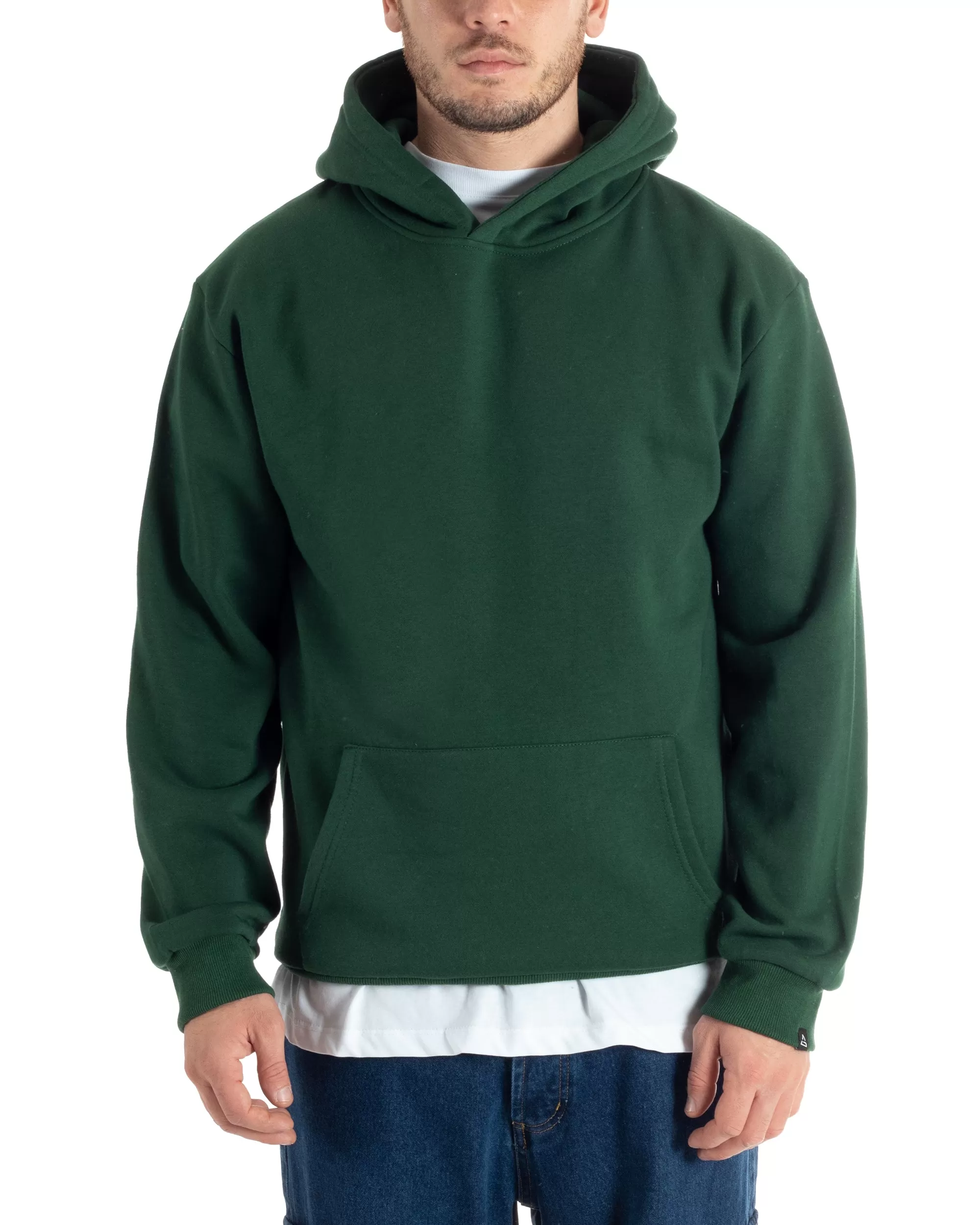 Felpa Con Cappuccio Uomo Basic Felpata Tinta Unita Verde Comoda Relaxed Fit GIOSAL-F3008A