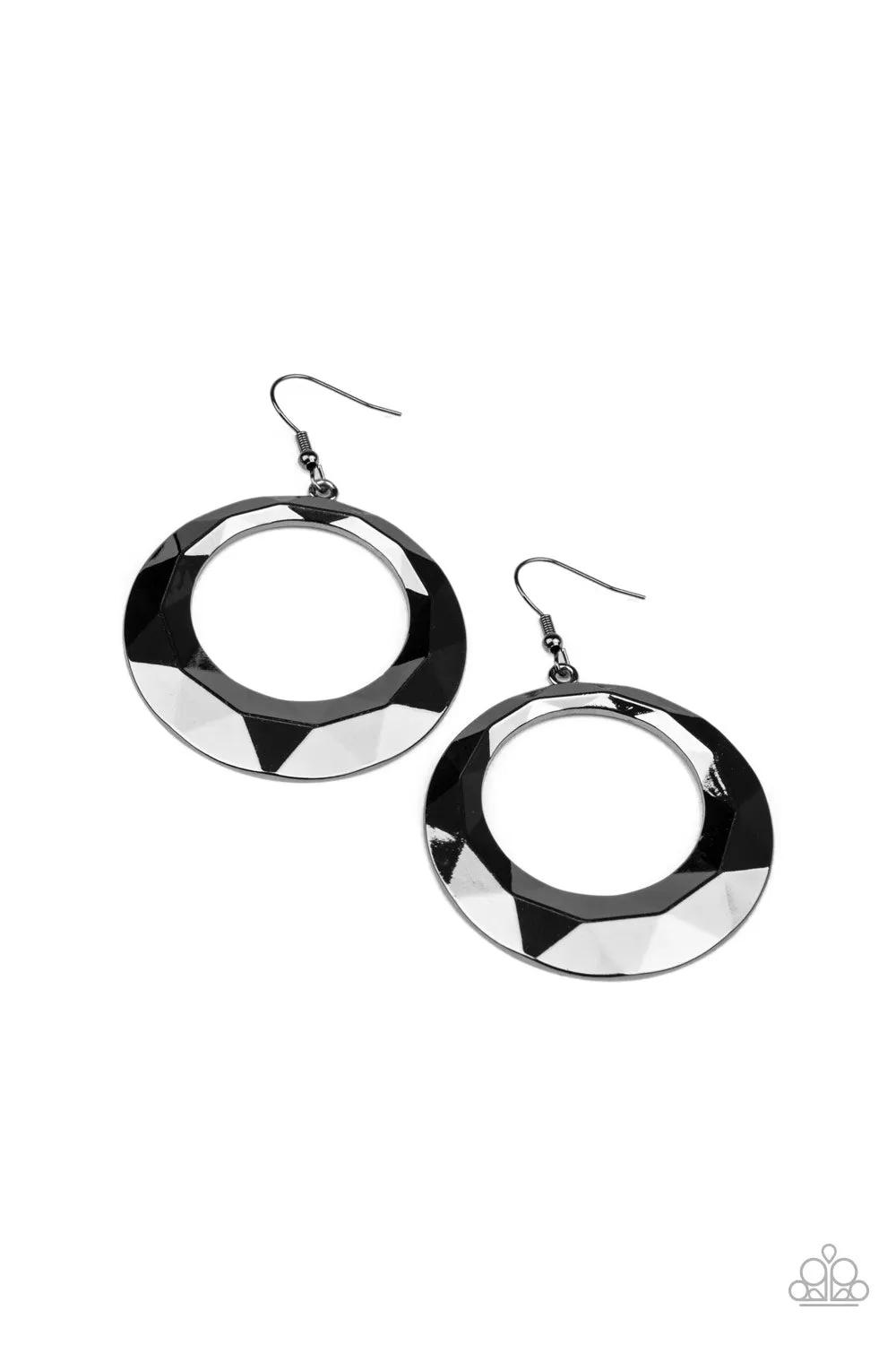 Fiercely Faceted - Black Paparazzi Earrings