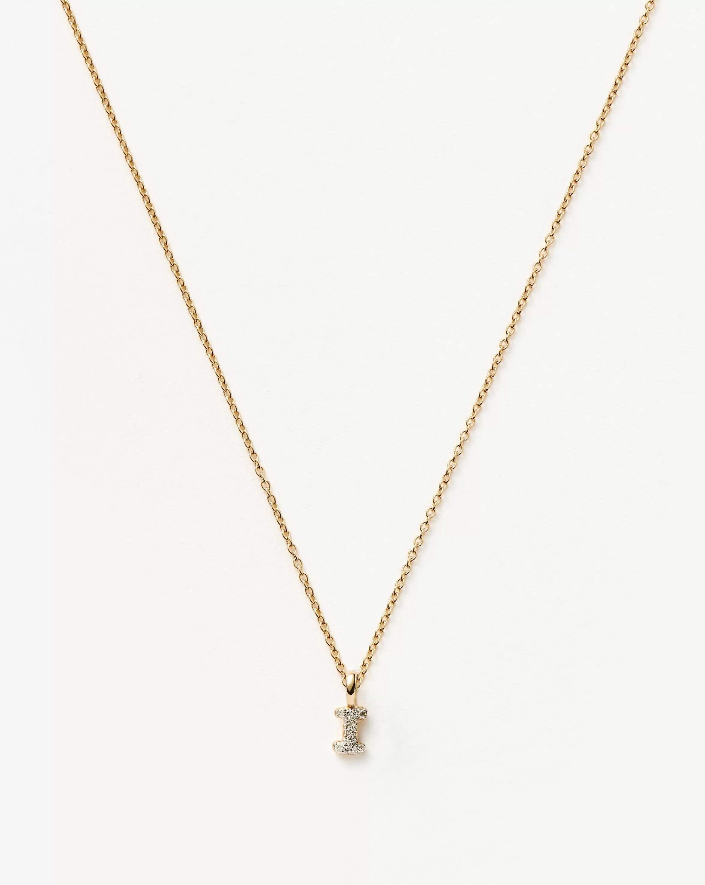 Fine Diamond Initial Mini Pendant Necklace - I | 14k Solid Yellow Gold Plated/Diamond