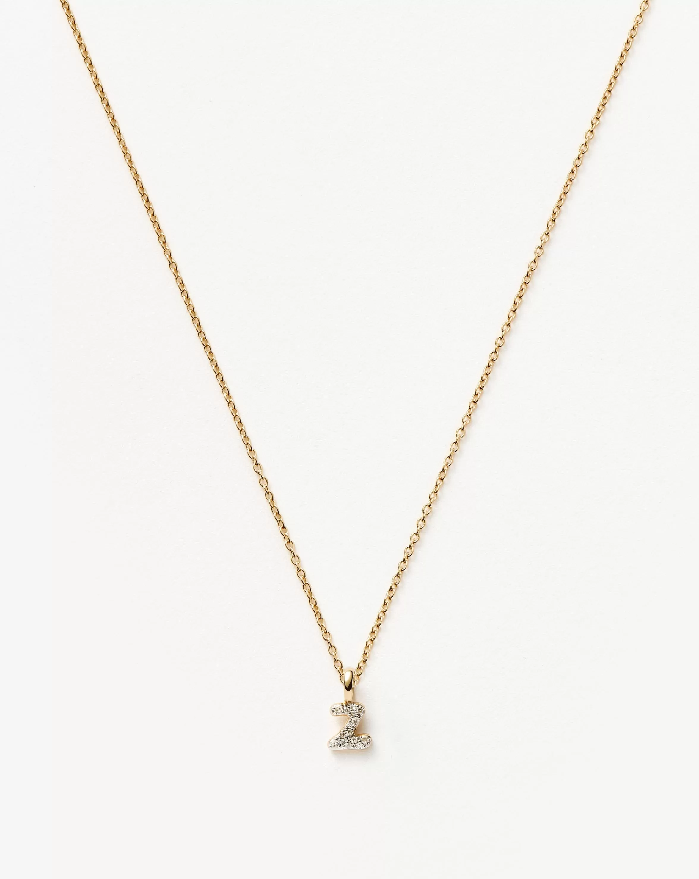 Fine Diamond Initial Mini Pendant Necklace - Z | 14k Solid Yellow Gold Plated/Diamond