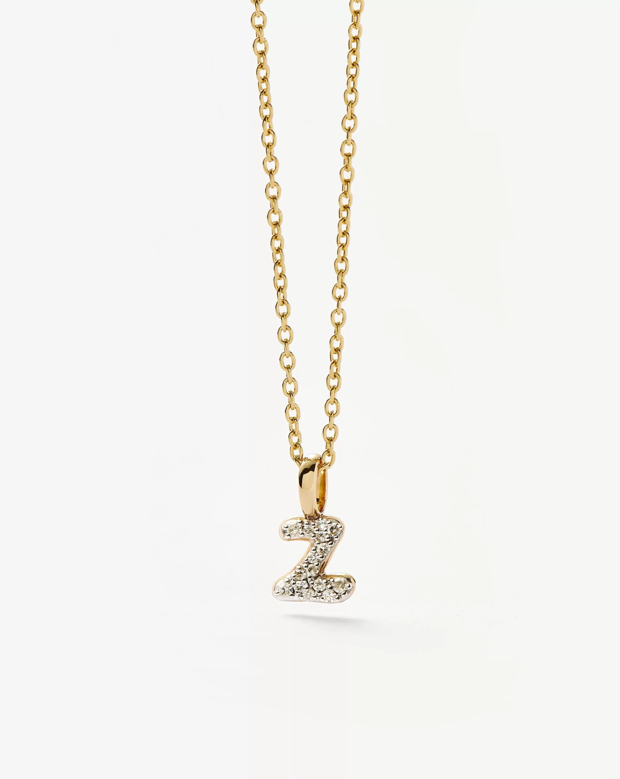 Fine Diamond Initial Mini Pendant Necklace - Z | 14k Solid Yellow Gold Plated/Diamond