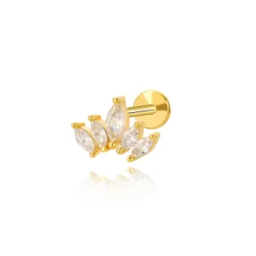 Five Petal CZ Marquise Flat Back Stud Earring (18G)