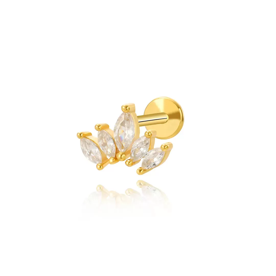 Five Petal CZ Marquise Flat Back Stud Earring (18G)