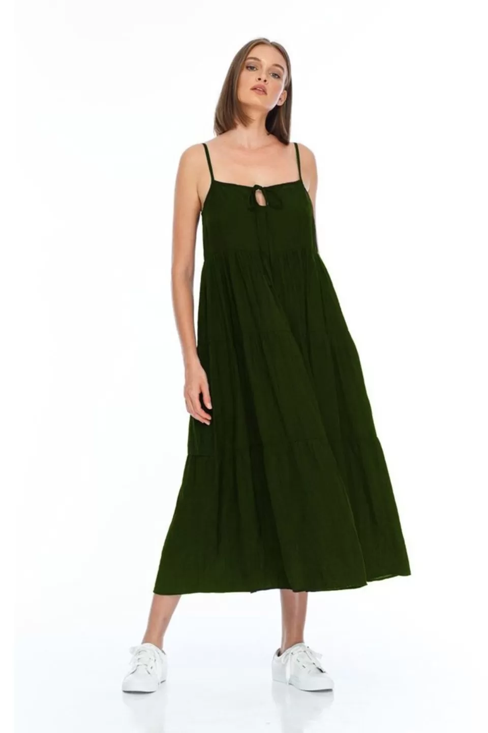 Flora Cami Tiered Army Midi Dress