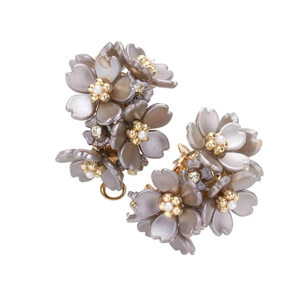 Flower Cluster Half Hoop Earrings