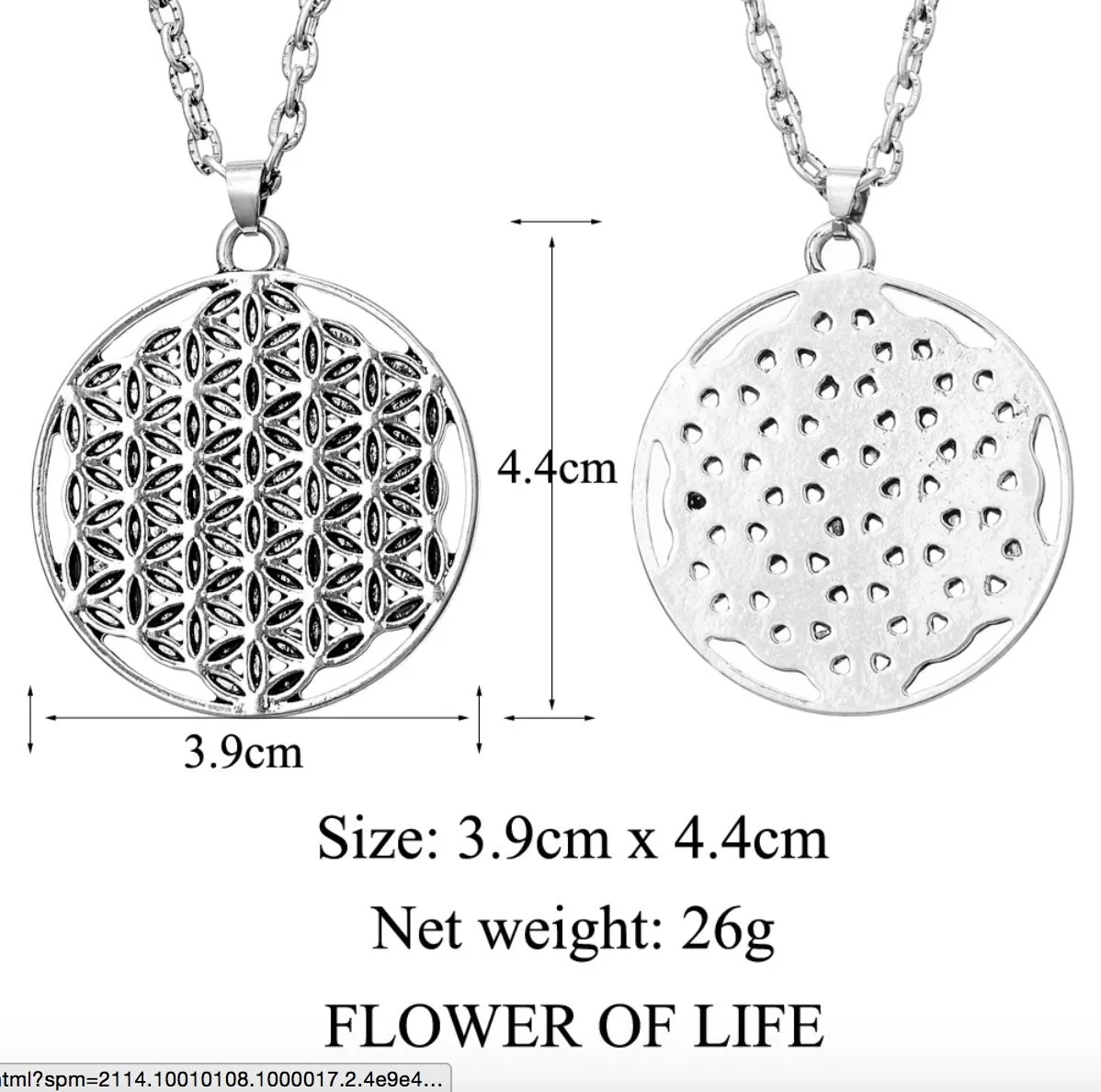 Flower of Life 2D Sacred Geometry Merkaba Mandala Silver Plated Necklace