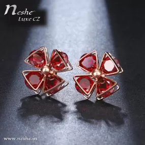 Flower Shape Red CZ Crystal Geometric Stud Earrings