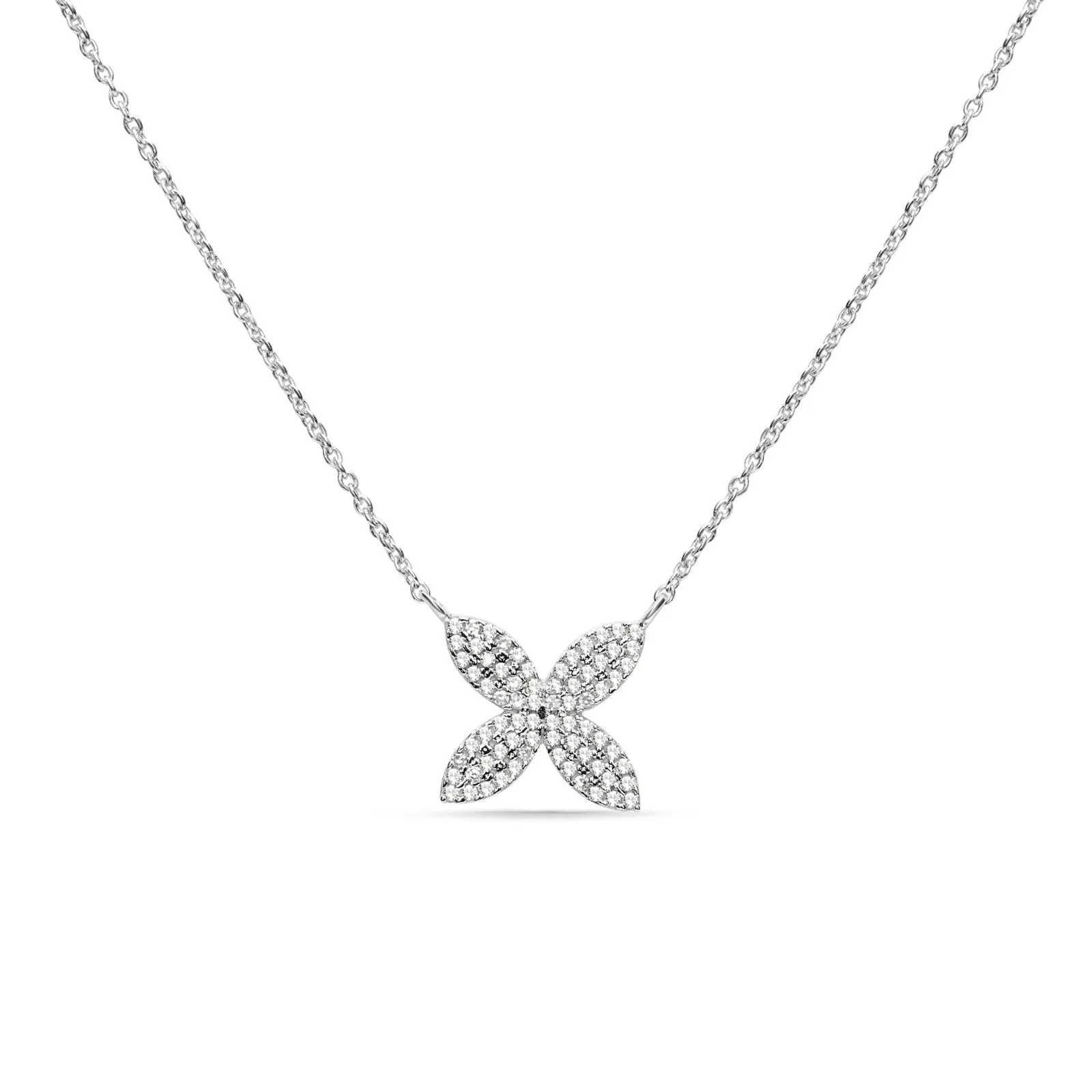 Four Petal Diamond Pavé Flower Necklace