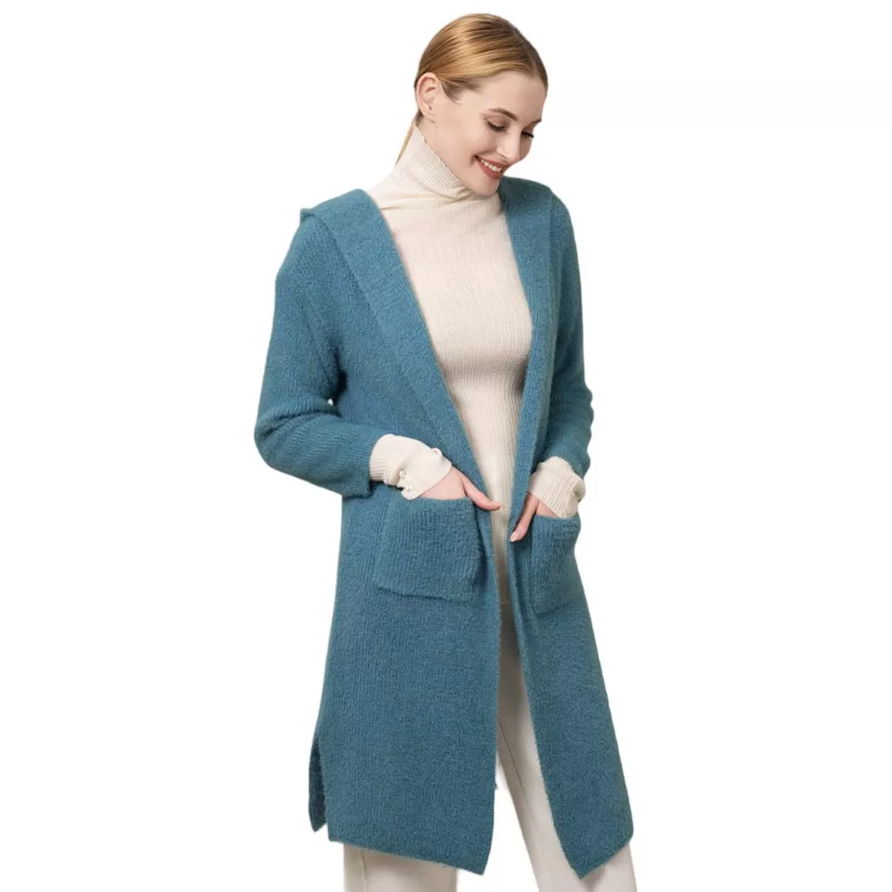 Fuzzy Soft Solid Front Pockets Cardigan