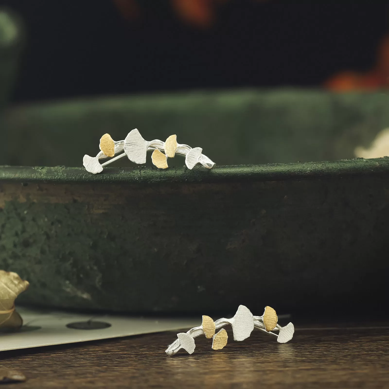 Ginkgo Leaves Branch Stud Earrings