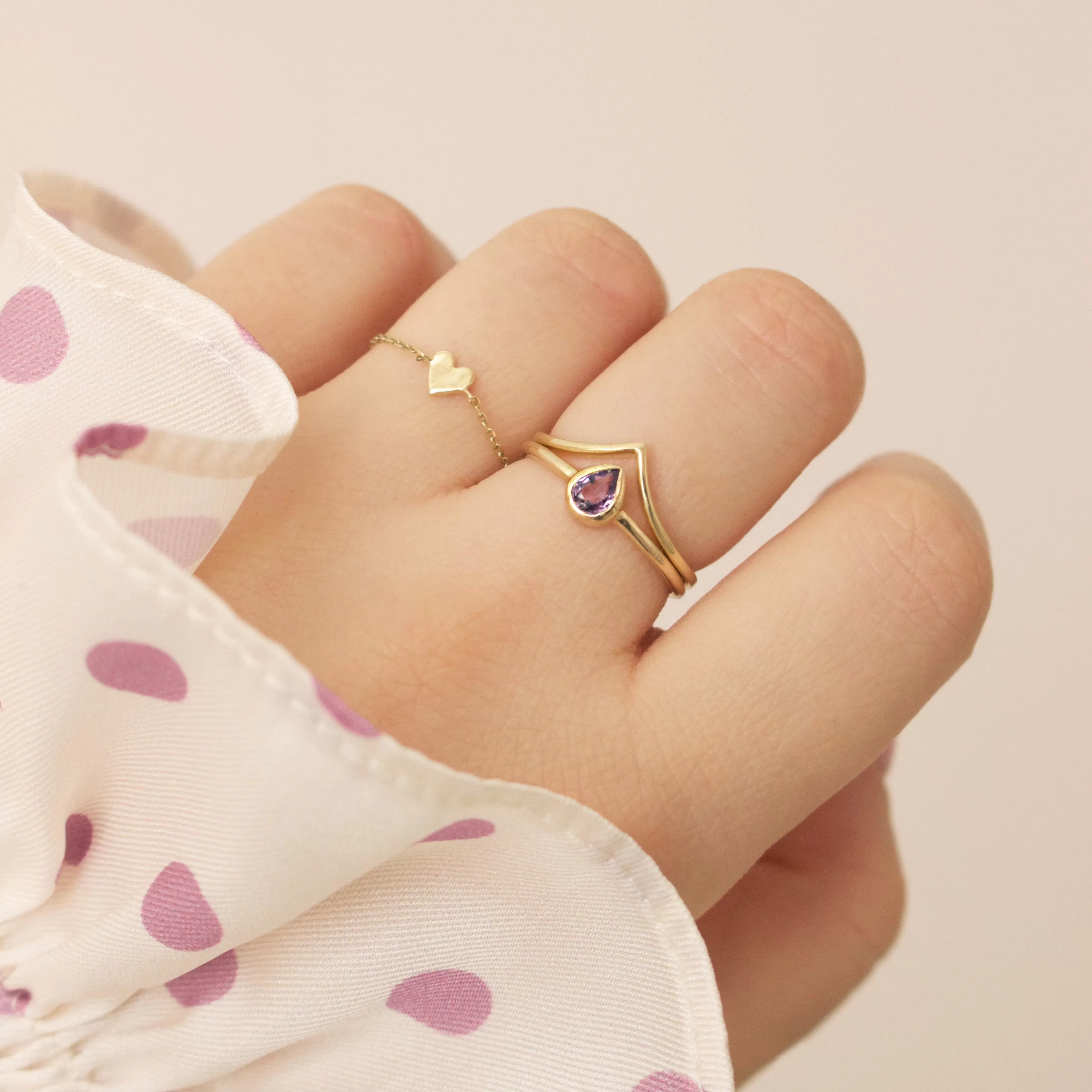 Gold Heart Chain Ring