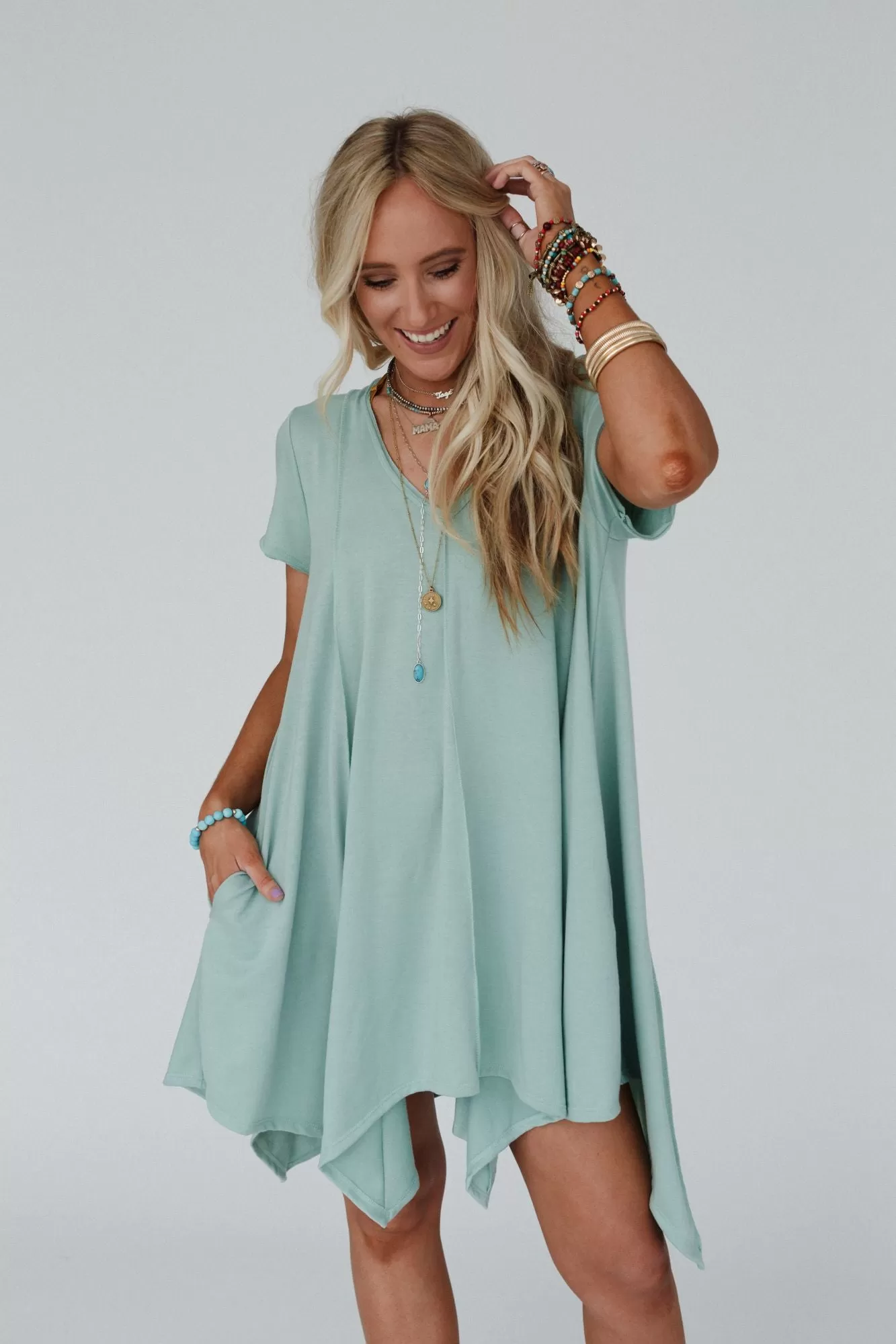 Golden Hour Short Sleeve Dress - Dusty Sage