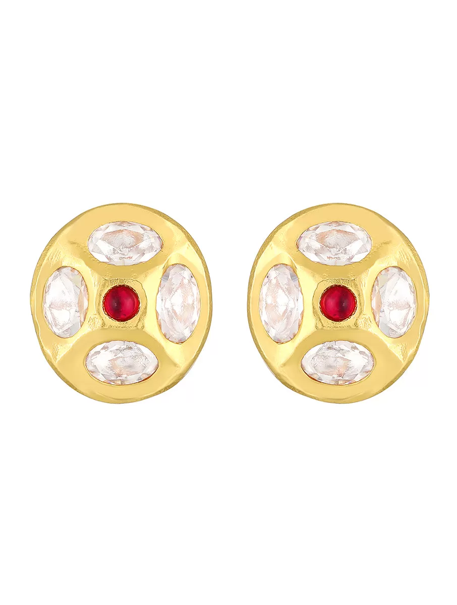 Golden, Red , Kundan Polki Earrings