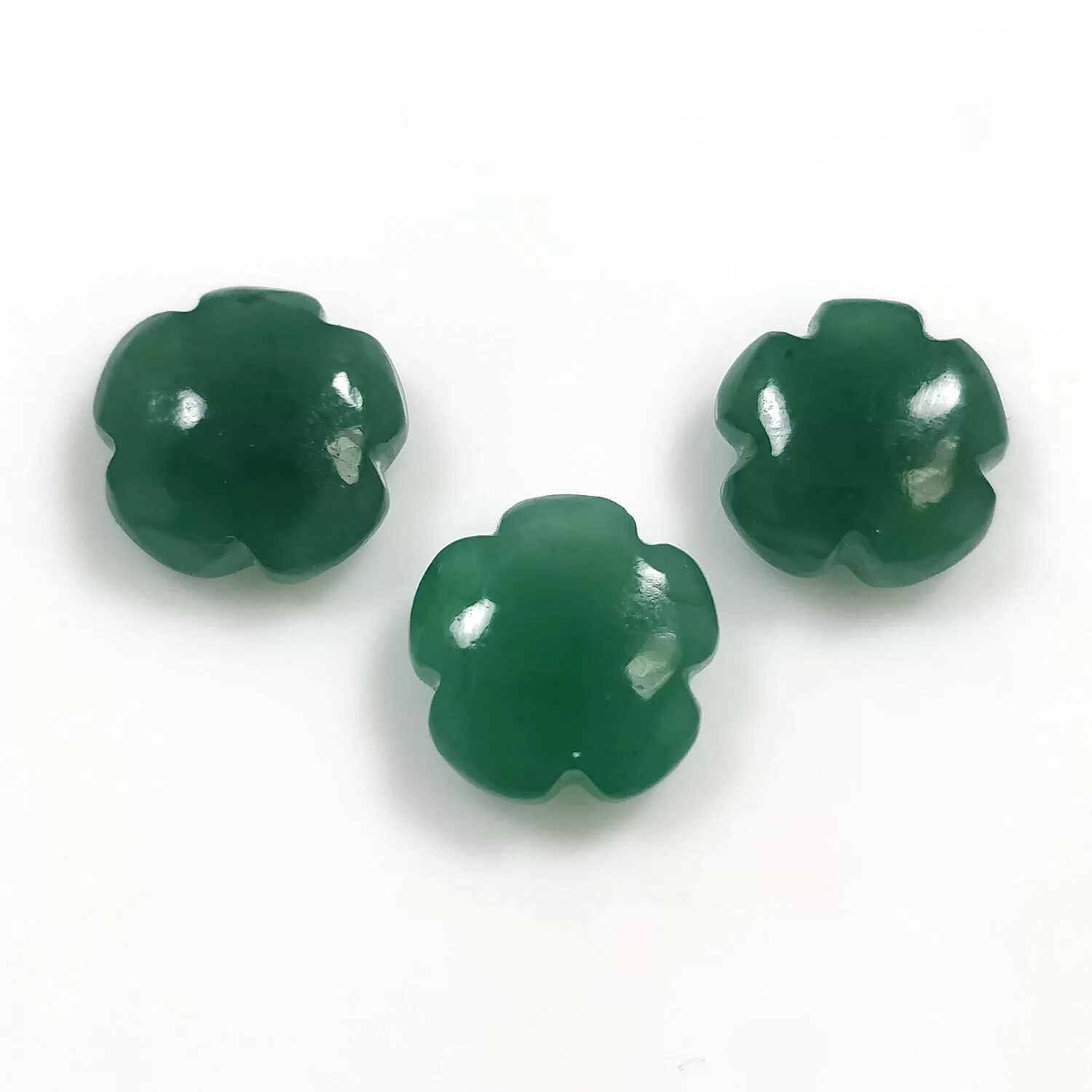 GREEN QUARTZITE Gemstone Carving : 11.00cts Natural Untreated Quartzite Hand Carved Flowers 10mm - 11mm 3pcs