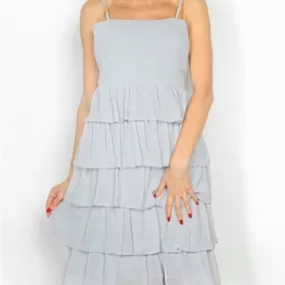 Grey spaghetti strap ruffle dress