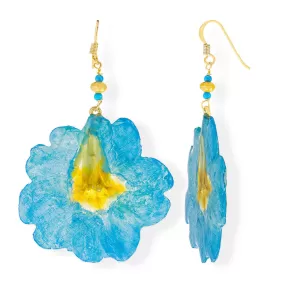 Handmade Gold Plated Silver Turquoise Primrose Dangle Earrings With Swarovski Stones