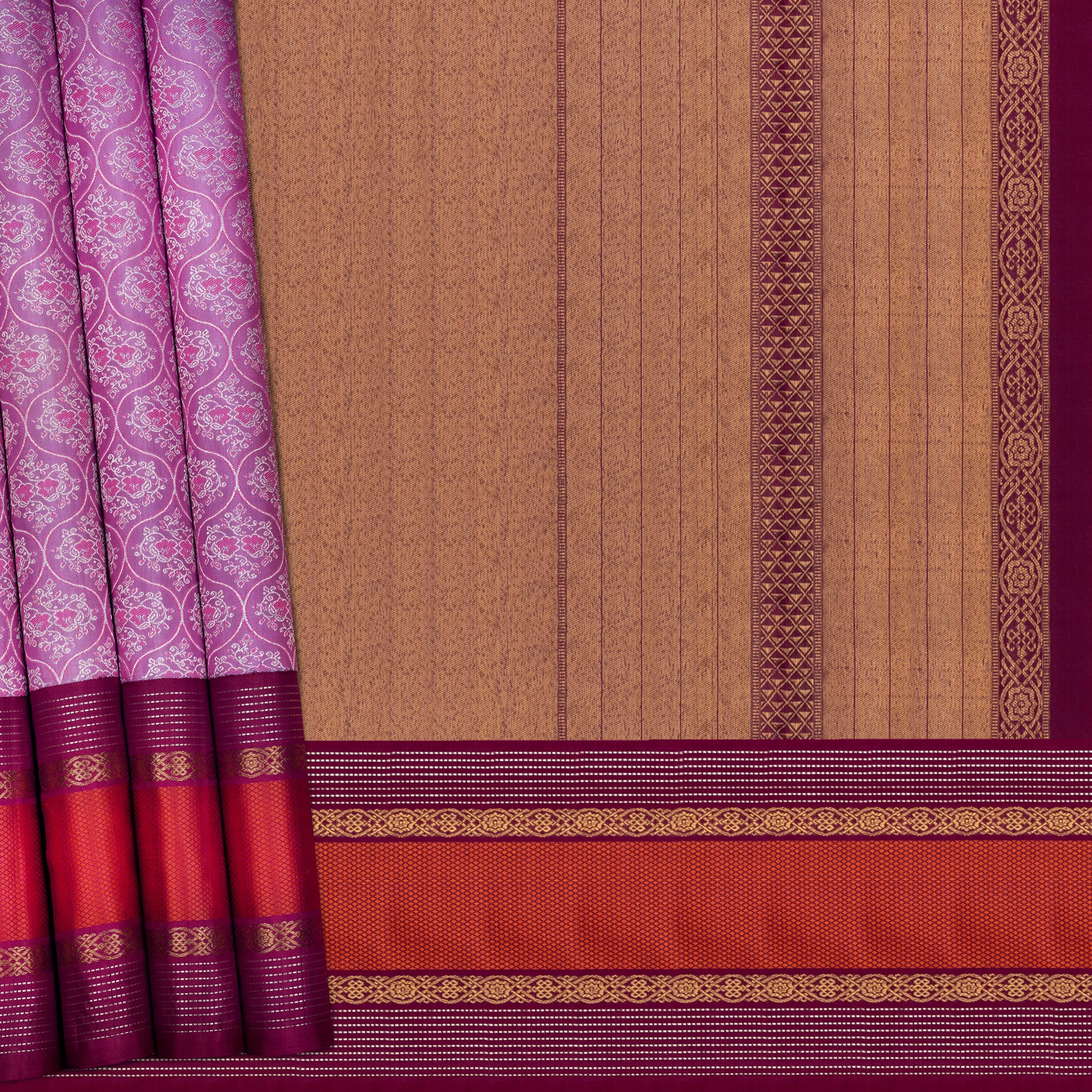 Handwoven Lavender with Maroon Kanjivaram Silk Saree - 2006T009061DSC