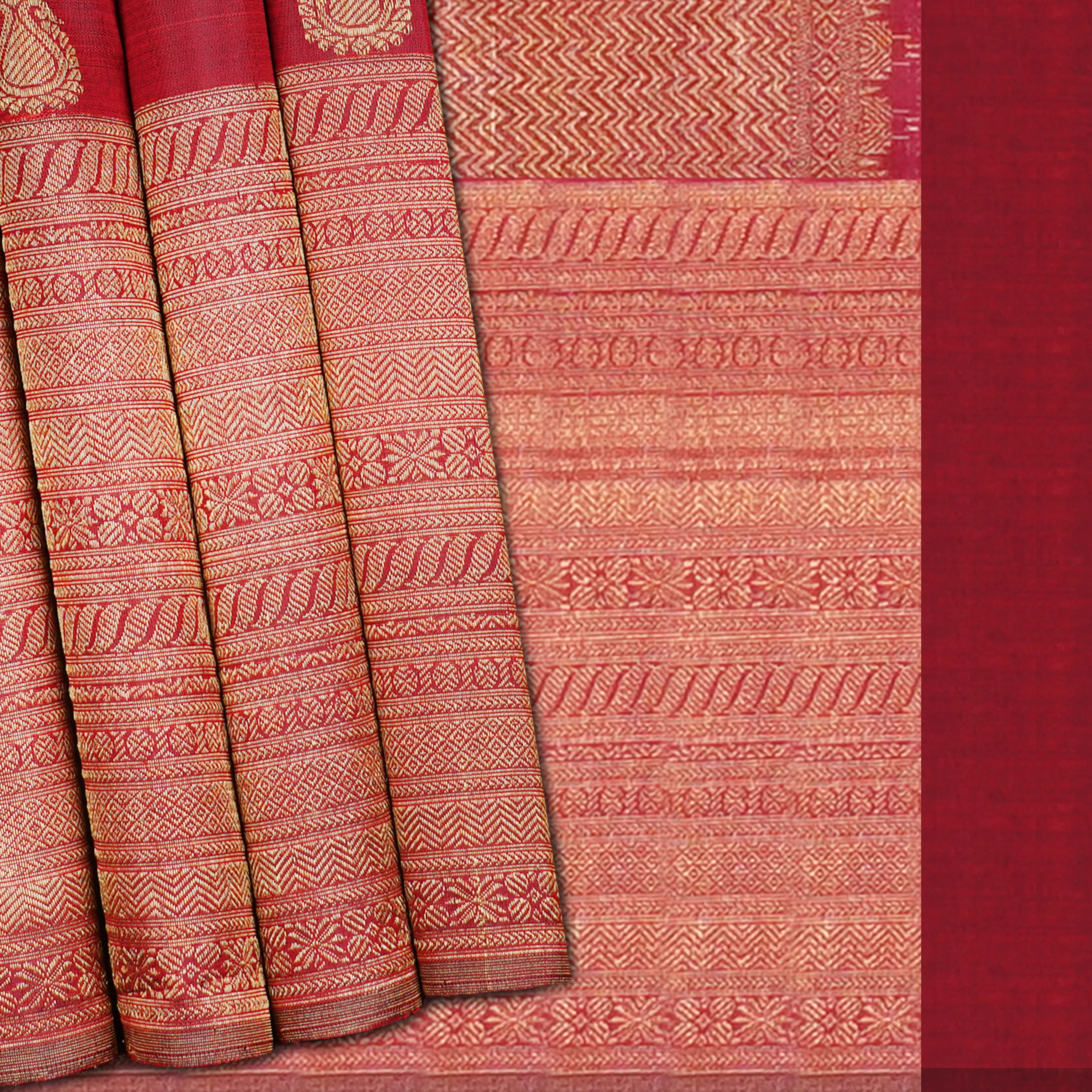 Handwoven Maroon Kanjivaram Silk Saree - 1535T006160DSC