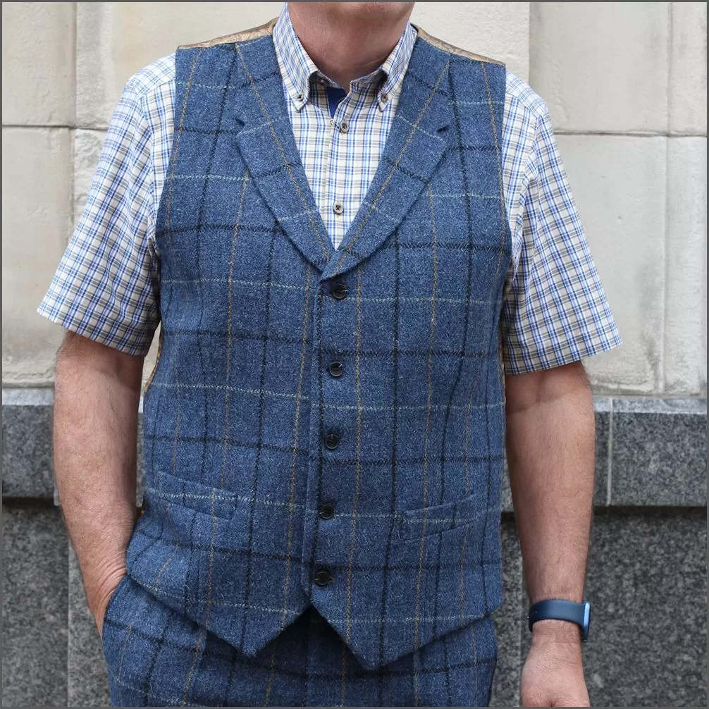 Harris Tweed Ensay Blue Marl Waist Coat>