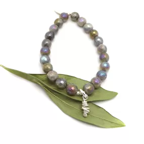 HERA Collection:  HERA Iridescent Labradorite and Silver Wrap Pendant Stretch Bracelet