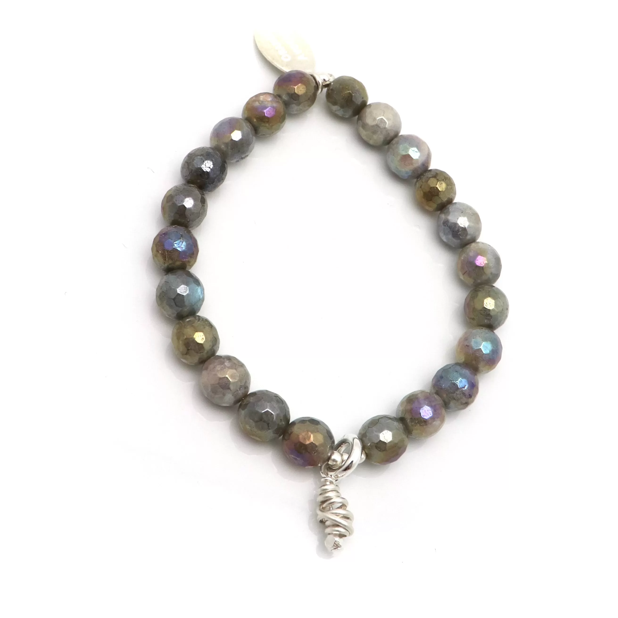 HERA Collection:  HERA Iridescent Labradorite and Silver Wrap Pendant Stretch Bracelet