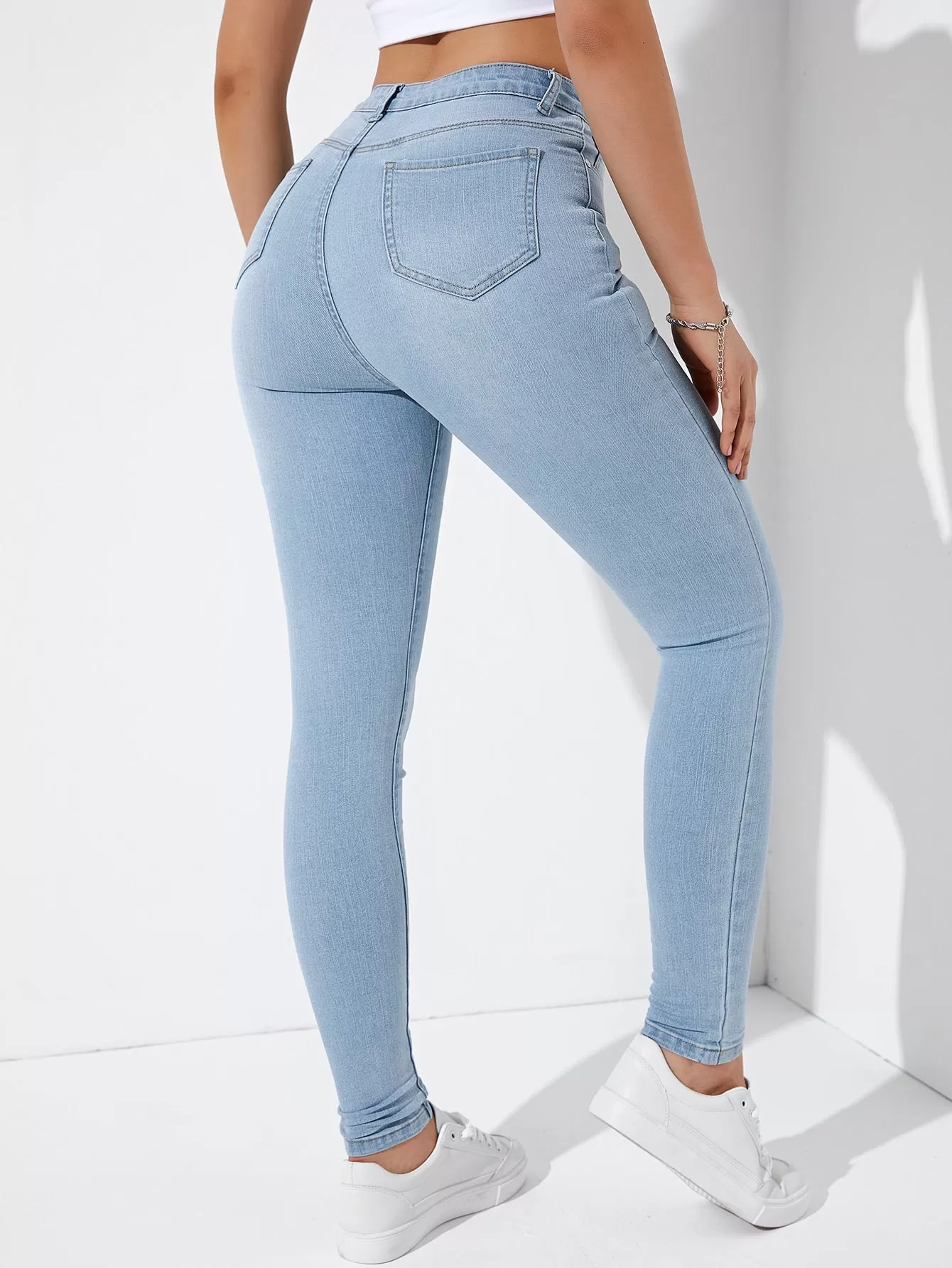 High Waist Button Fly Skinny Jeans