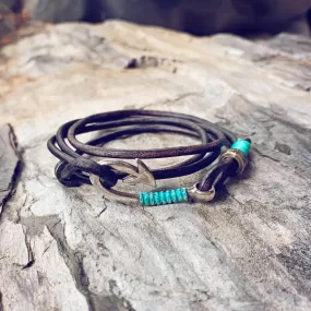 hook line & sinker // men's fish hook clasp leather wrap bracelet / choker