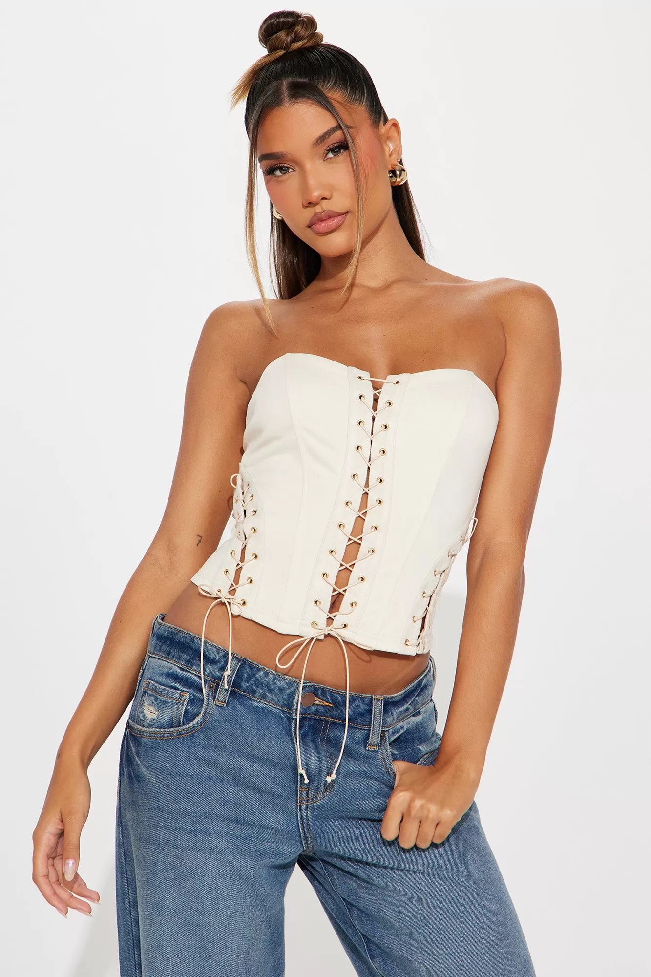 Hot For Me Lace Up Corset Top - Beige