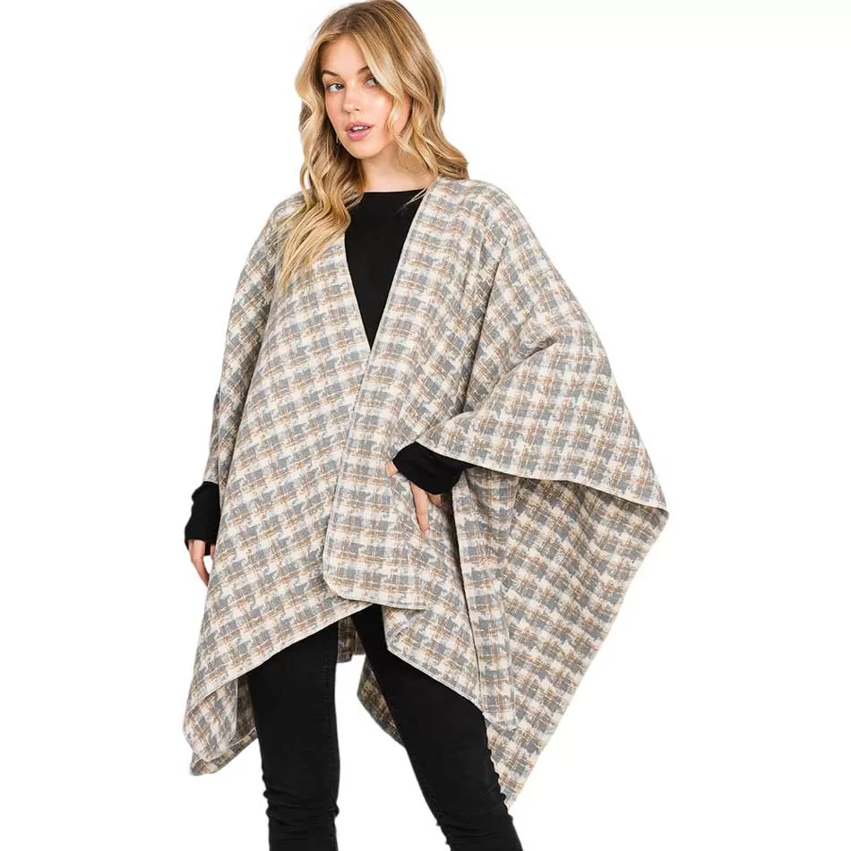 Houndstooth Patterned Ruana Poncho