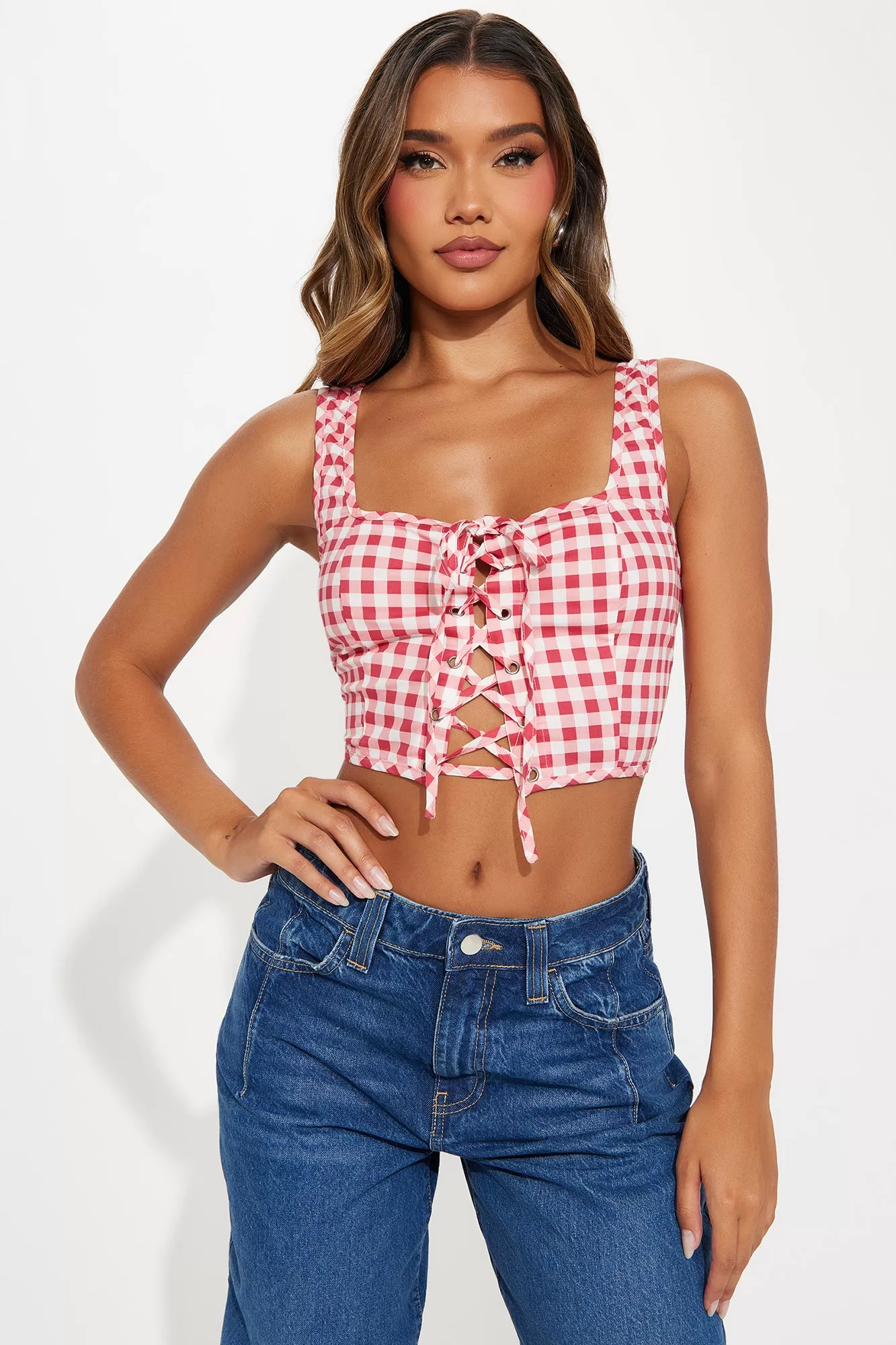 Inde Gingham Top - Red/combo