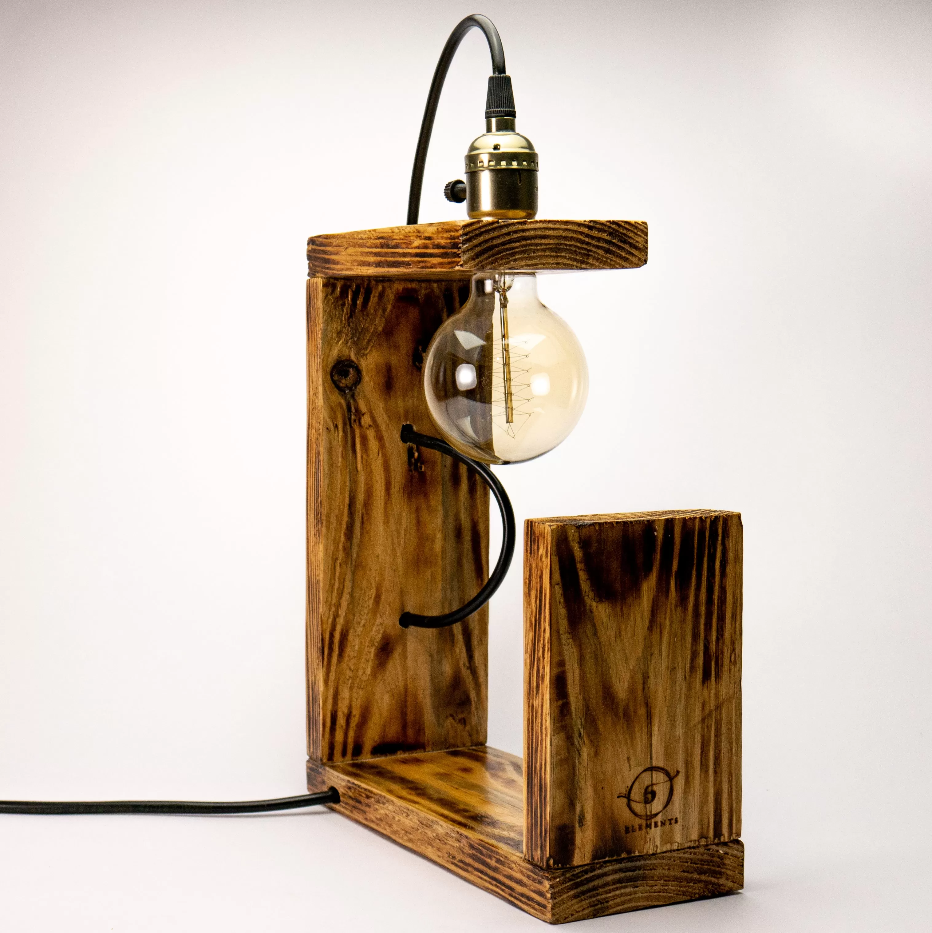 Industrial Desk Lamp, Recycled Wood Tabletop Lamp, Ecofriendly Tabletop Lamp