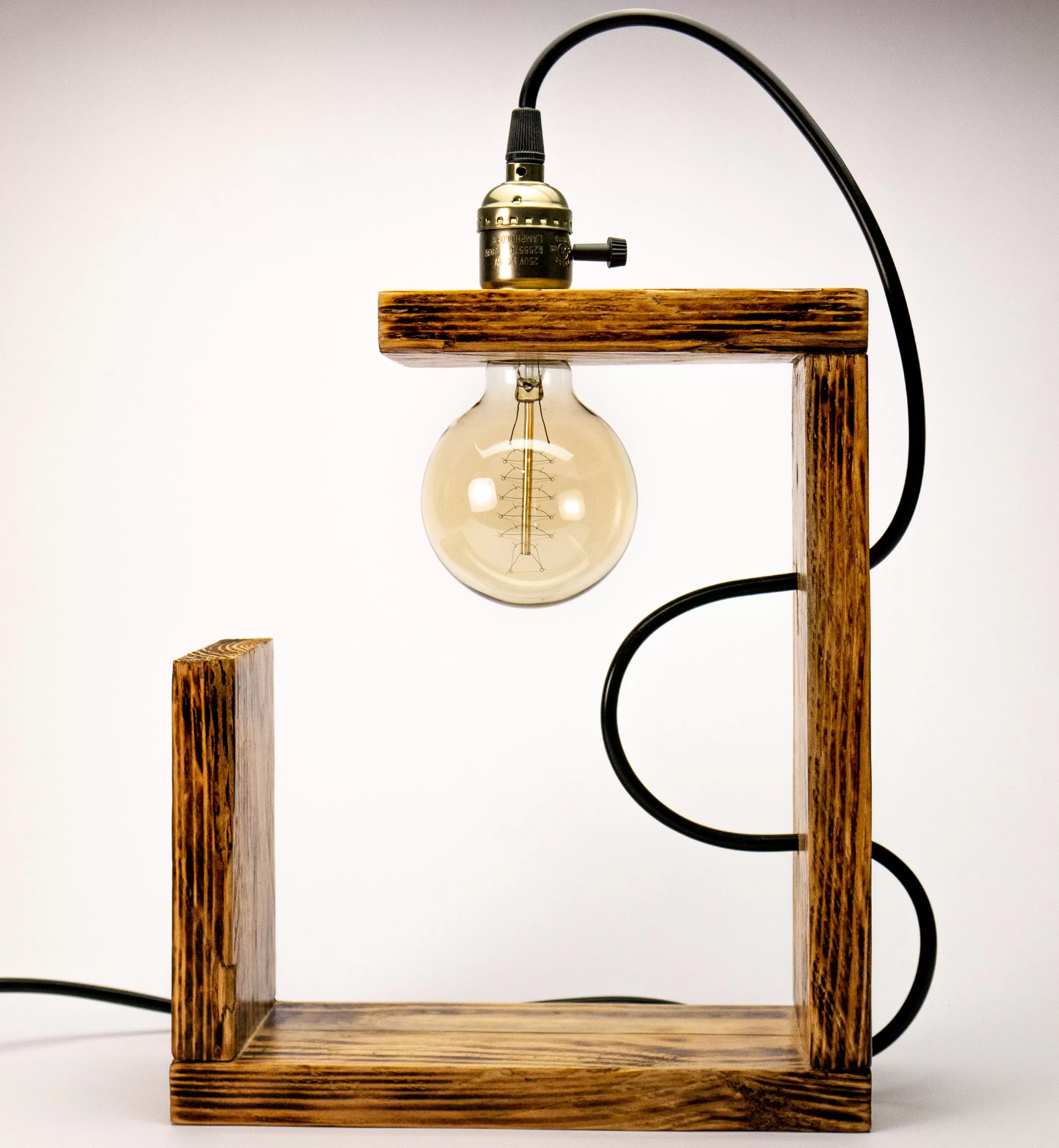 Industrial Desk Lamp, Recycled Wood Tabletop Lamp, Ecofriendly Tabletop Lamp