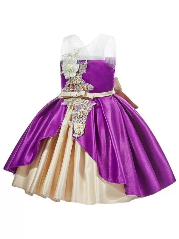 Jewel Neck Flower Girl Dresses Sleeveless Knee Length Ball Gown Bows Kids Party Dresses