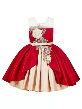 Jewel Neck Flower Girl Dresses Sleeveless Knee Length Ball Gown Bows Kids Party Dresses