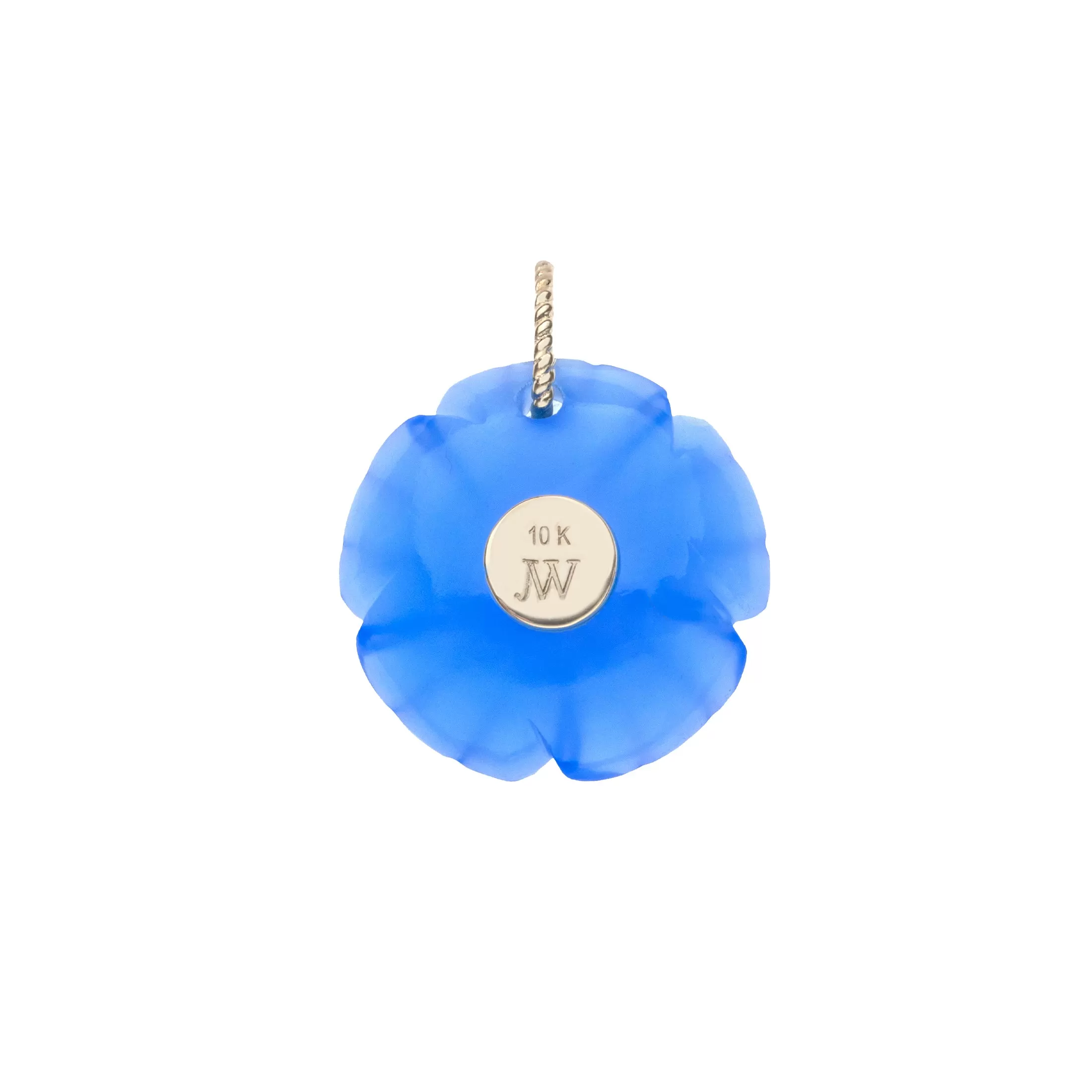 JOY Blue Chalcedony Carved Primrose Pendant in Solid Gold