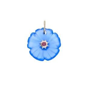 JOY Blue Chalcedony Carved Primrose Pendant in Solid Gold